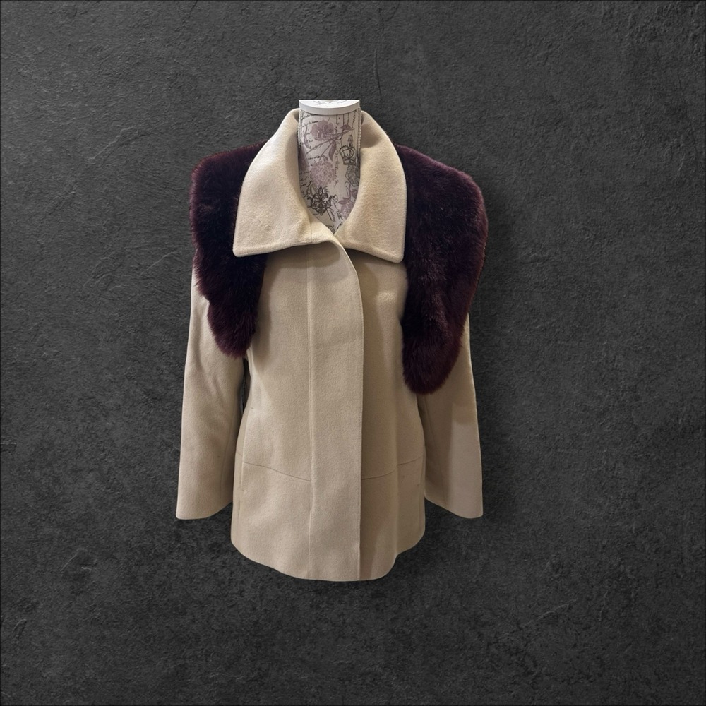Women's Mallia Cashmere Angora Jacket W/ Removable Purple Faux Fur Collar Sz 8!!